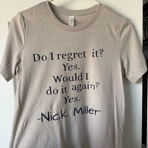 New Girl - Nick Miller Quote Tee | Women’s Small | Tan Graphic T-Shirt